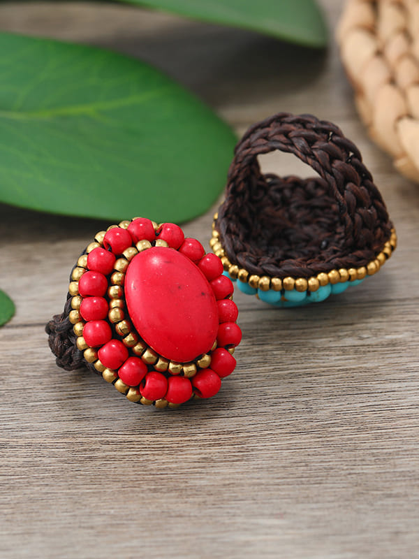 Anillo tejido turquesa