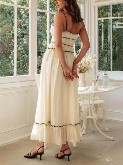 Vestido elegante de patchwork con tirantes y hombros descubiertos