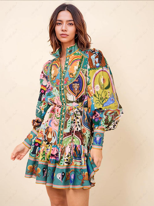 Minivestido casual con estampado de graffiti Evergreen