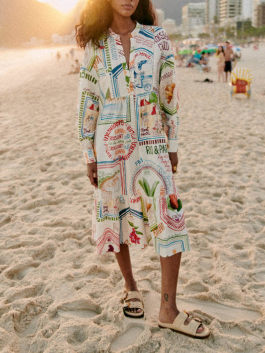 Vestido estampado de algodón y lino