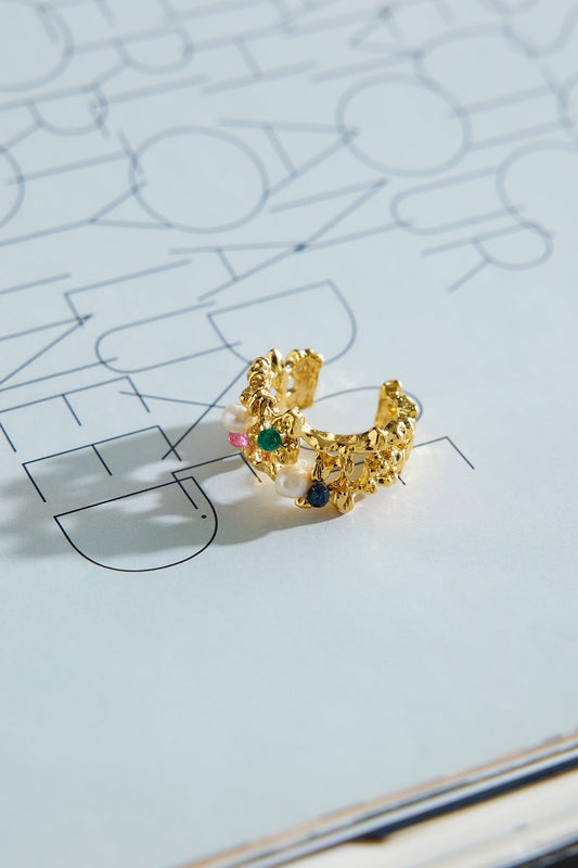 Anillo De Gemas Preciosas Bañado En Oro De 18k Oro