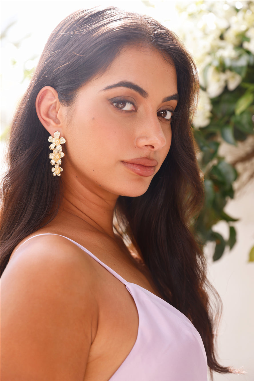 Pendientes Hibiscus Bañados En Oro 18k Oro