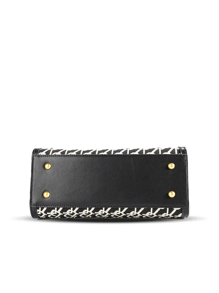 Branded Jacquard Stitch Kelly-Style Shoulder & Top Handle Bag