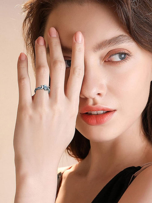 Anillo de geometría de doble luna Anillo de piedras preciosas