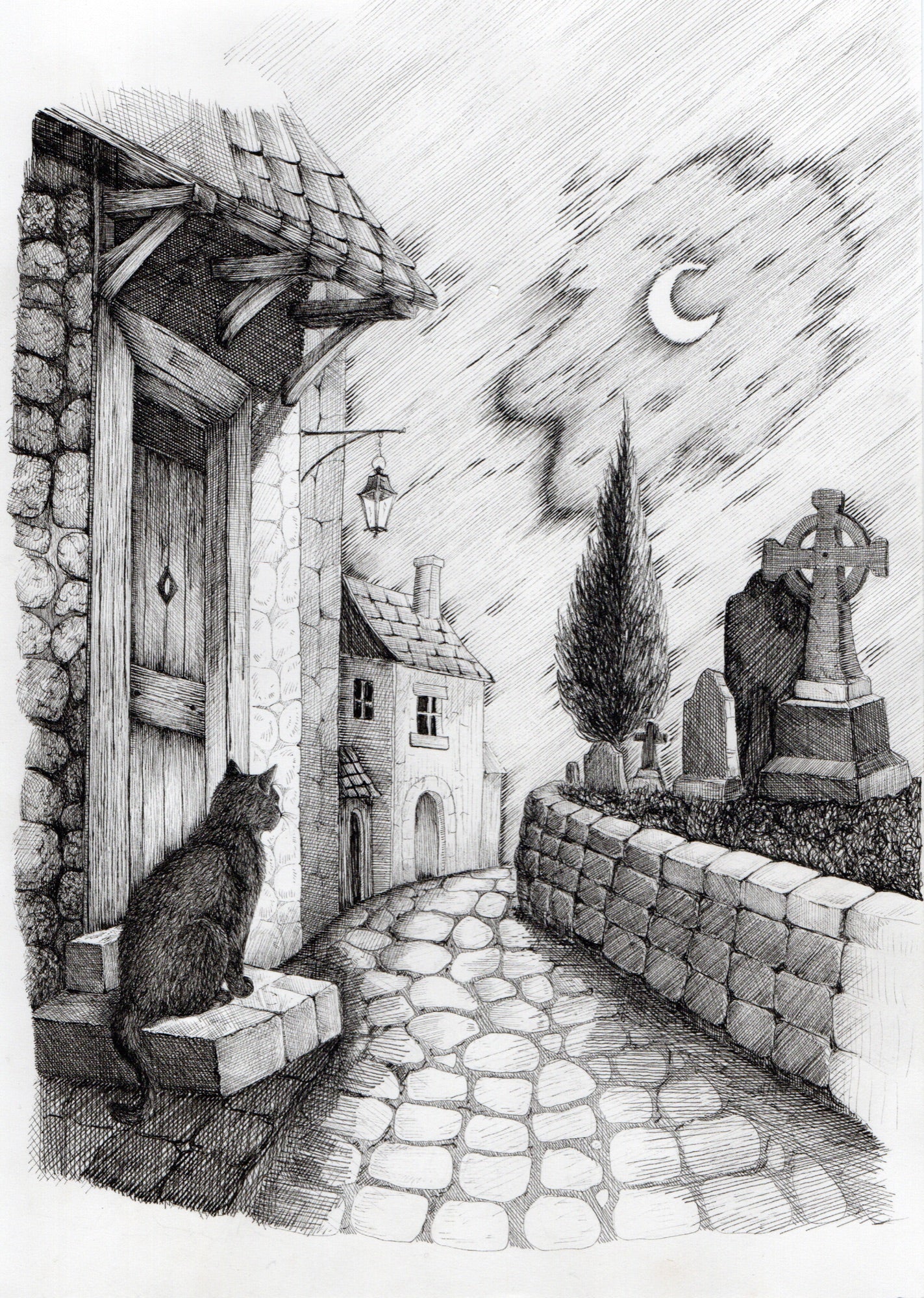 After Midnight — original ink drawing by Agus Sánchez